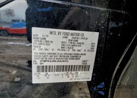 2020 Ford Edge Sel z USA, uszkodzony, nr VIN 2FMPK4J98LBA24333